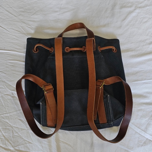 Madewell Canvas Leather Drawstring Backpack Gray Brown Minimalist Bag